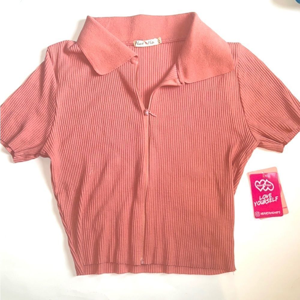 Sexy Zip Up Crop Top Short Sleeve Deep Neck Casual Basic T Shirt
